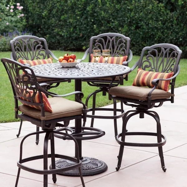 Elisabeth 5 Pc Cast Aluminum Bar Set w/ 42 Inch Round Series 80 Table in Antique Bronze/Sesame by Darlee