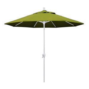 California Umbrella 9 Ft. Octagonal Aluminum Push Button Tilt Patio Umbrella W/ Crank Lift & Aluminum Ribs - Matted White Frame / Olefin Kiwi Canopy