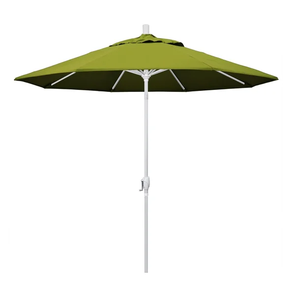 California Umbrella 9 Ft. Octagonal Aluminum Push Button Tilt Patio Umbrella W/ Crank Lift & Aluminum Ribs - Matted White Frame / Olefin Kiwi Canopy