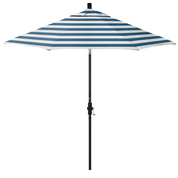 California Umbrella Golden State Series 9 Ft Octagonal Aluminum Collar Tilt Patio Umbrella W/ Crank Lift - Stone Black Frame / Sunbrella Cabana Regatta Canopy