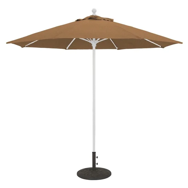 Galtech 9 Ft. Octagonal Aluminum Patio Market Umbrella W/ Push Lift - White Frame W/ Sunbrella Canvas Teak Canopy
