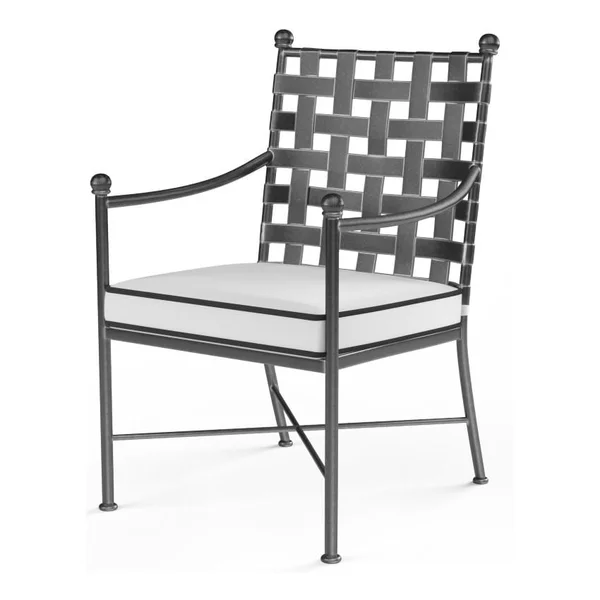 Provence Wrought Iron Dining Arm Chair w/ Contrast Spectrum Carbon Welt in Pewter/Canvas Natural by Sunset West