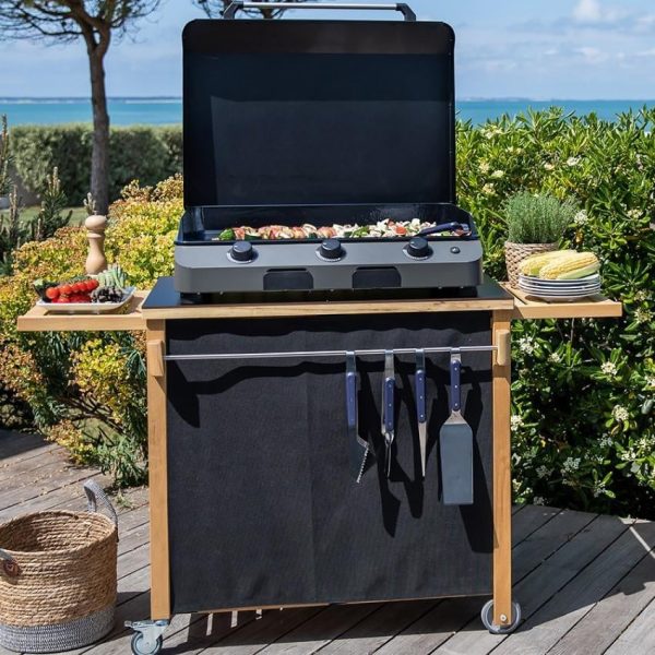 ENO Plancha Bergerac 2400 2 Burner Propane Griddle on Wooden Cart - 531432014801