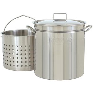Bayou Classic Pots With Steam/Boil Basket 24 Quart Stainless Steel Stock Pot