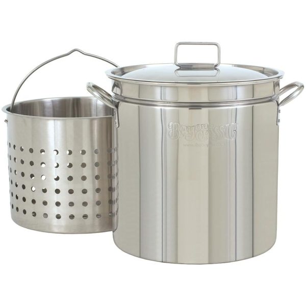 Bayou Classic Pots With Steam/Boil Basket 24 Quart Stainless Steel Stock Pot