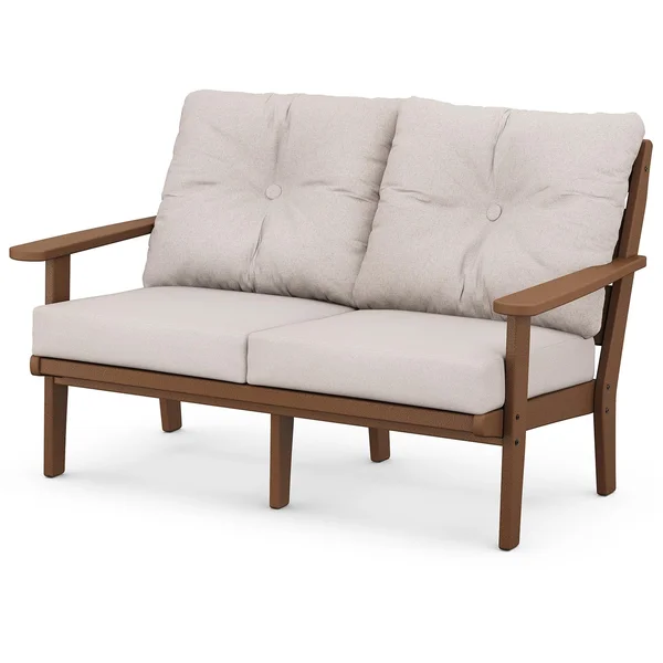 Lakeside Recycled Plastic Loveseat in Teak/Dune Burlap by POLYWOOD