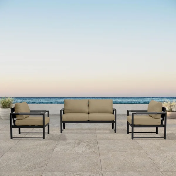 Avenue Bay 3 Pc Aluminum Seating Set in Black/Heather Beige by Lakeview Outdoor Designs