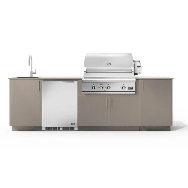 Urban Bonfire Dew 36 Outdoor Kitchen w/ DCS Propane Grill, Sink, Refrigerator, Danae Dekton Countertop & Clay Finish - B-Dew-36-DCS-Danae-Clay