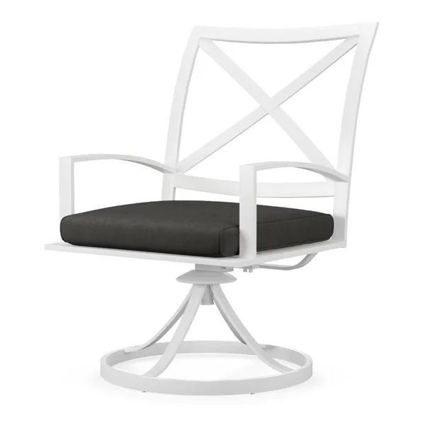 Bristol Aluminum Swivel Dining Arm Chair w/ Self Welt in White/Spectrum Carbon by Sunset West