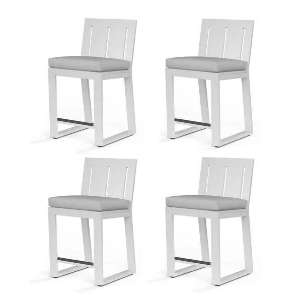 Newport 4 Piece Aluminum Patio Counter Stool Set W/ Sunbrella Cast Silver Cushions By Sunset West