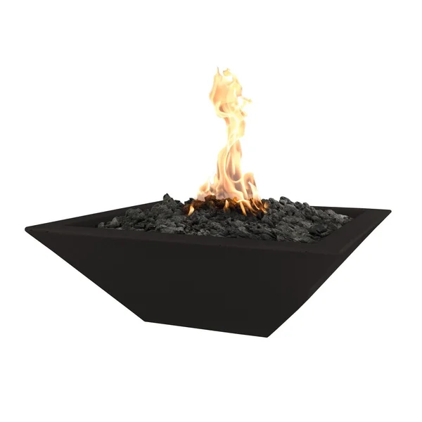 Maya 36 Inch Square GFRC Natural Gas Fire Bowl w/ Key Valve in Black by The Outdoor Plus