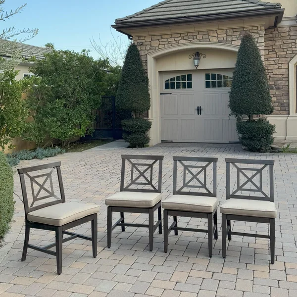 Atlantis 4 Pc Aluminum Dining Side Chair Set in Walnut/Beige by Darlee