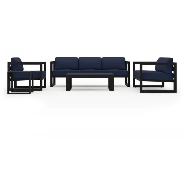 Misty Cove 5 Pc Aluminum Seating Set w/ Sofa in Black/Spectrum Indigo by Lakeview Outdoor Designs