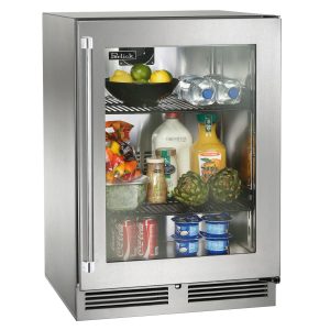 Perlick 24-Inch Signature Series Stainless Steel Glass Door Outdoor Refrigerator w/ Door Lock - Right Hinged - HP24RO-4-3RL