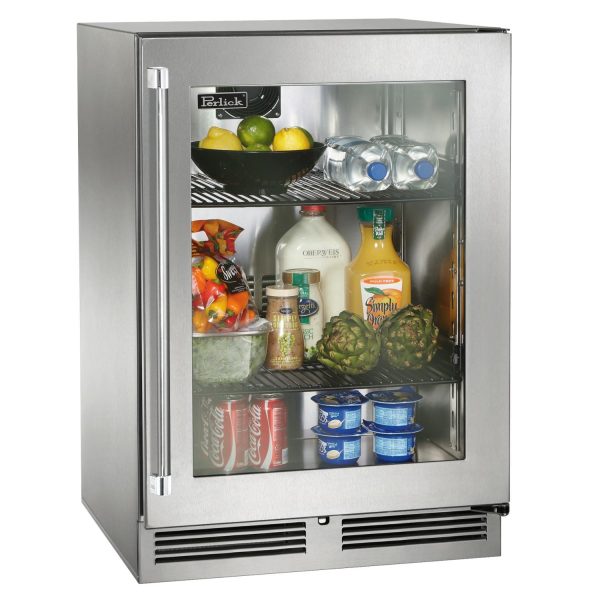 Perlick 24-Inch Signature Series Stainless Steel Glass Door Outdoor Refrigerator w/ Door Lock - Right Hinged - HP24RO-4-3RL