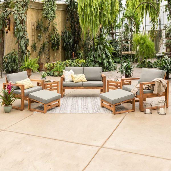 Window Bay 7 Pc Acacia Seating Set in Natural/Gray by Ultimate Patio
