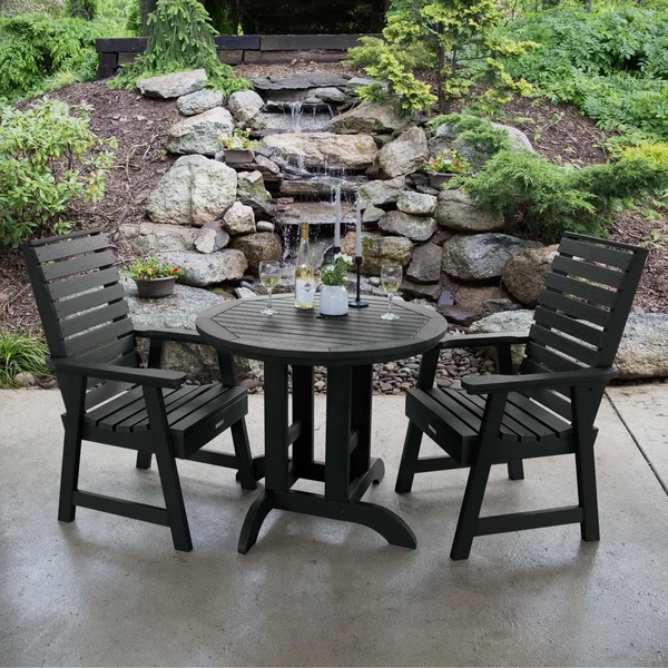 Elm Pointe 3 Pc Recycled Plastic Round Dining Set in Black by Lakeview Outdoor Designs
