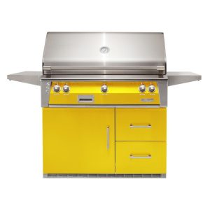 Alfresco ALXE 42-Inch Freestanding Natural Gas Grill On Refrigerated Cart With Sear Zone And Rotisserie in Traffic Yellow - ALXE-42SZRFG-NG-S1023
