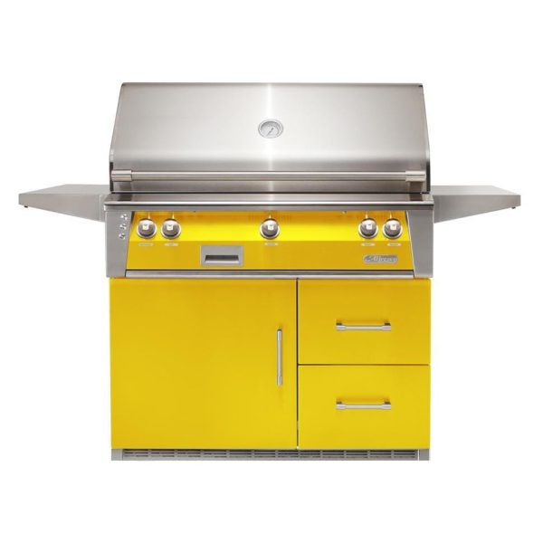 Alfresco ALXE 42-Inch Freestanding Natural Gas Grill On Refrigerated Cart With Sear Zone And Rotisserie in Traffic Yellow - ALXE-42SZRFG-NG-S1023