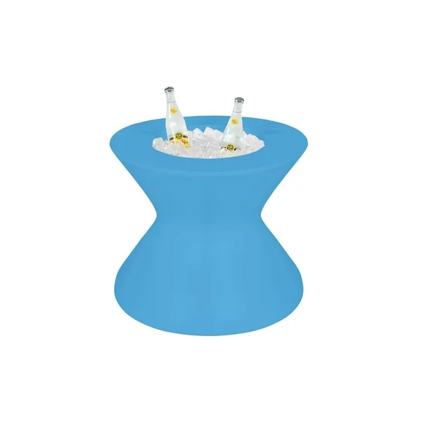 Signature 22 Inch Round Polyresin End Table w/ Ice Bucket & Split Lid w/ Hole in Light Blue by Ledge Lounger