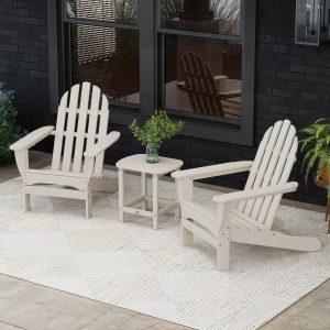 Classic Adirondack 3 Pc Recycled Plastic Seating Set w/ South Beach End Table in Sand by POLYWOOD