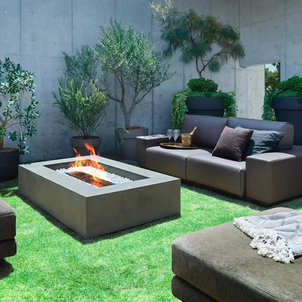 Wharf 65 Inch Rectangular Concrete Ethanol Fire Pit Table in Gray by EcoSmart Fire