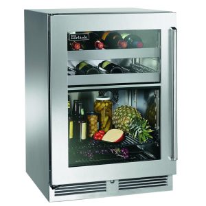 Perlick 24-Inch Signature Series Marine & Coastal Series Stainless Steel Glass Door Outdoor Dual-Zone Refrigerator & Wine Reserve W/ Door Lock - Left Hinge - HP24CM-4-3LL