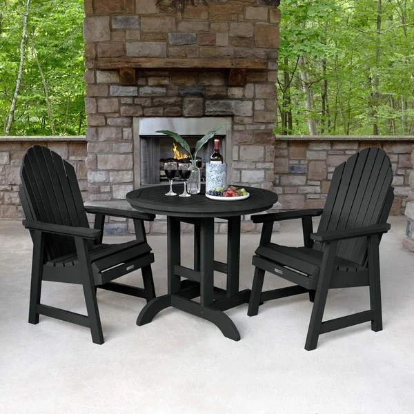 Dream Bay 3 Pc Recycled Plastic Round Dining Set in Black by Lakeview Outdoor Designs