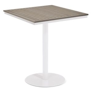 Oxford Garden Travira 38-Inch Square Bar Table w/ Chalk Finish and Vintage Tekwood Top