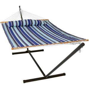 Ultimate Patio Quilted Double Hammock w/ Stand & Pillow - Catalina Beach