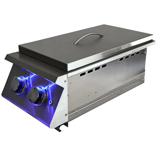 RCS Premier Series Built-In Natural Gas Double Side Burner W/ Blue LED Lights - RJCSSBL