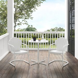 Ultimate Patio Rosecove 3Pc Retro Outdoor Bistro Set in White Satin