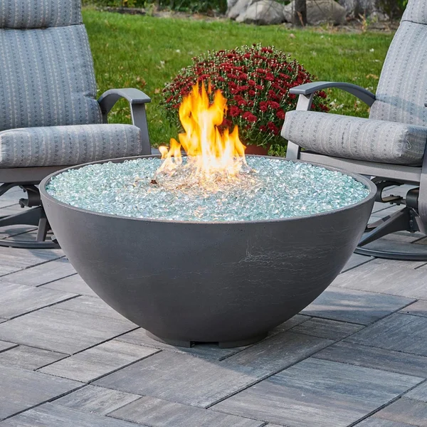 Cove 42 Inch Round GFRC Natural Gas Fire Bowl in Midnight Mist by The Outdoor GreatRoom Company (Ships As Propane w/ Natural Gas Conversion Kit)