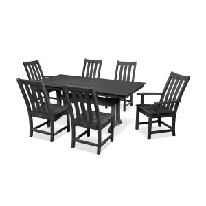 POLYWOOD Vineyard 7-Piece Farmhouse Trestle Dining Set - Black
