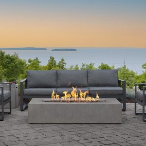 Olliewood 60 Inch Rectangular GFRC Natural Gas Fire Pit Table in Flint by BBQGuys Signature