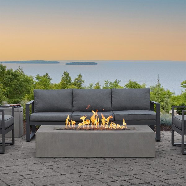 Olliewood 60 Inch Rectangular GFRC Natural Gas Fire Pit Table in Flint by BBQGuys Signature