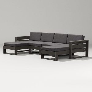 Latitude 4 Person Sectional Sofa w/ Left & Right Chaise in Vintage Coffee/Ash Charcoal By PW Designer Series
