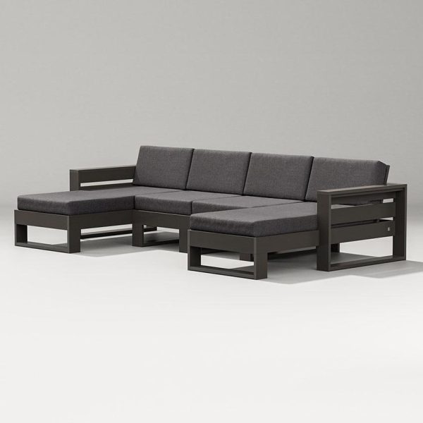 Latitude 4 Person Sectional Sofa w/ Left & Right Chaise in Vintage Coffee/Ash Charcoal By PW Designer Series