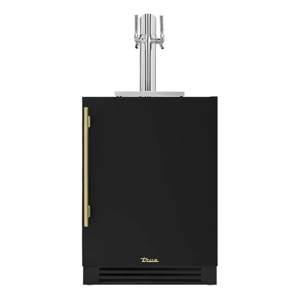 True 24 Inch Right Hinge Outdoor Dual Tap Beverage Dispenser - Matte Black w/ Brass Handle - TUR-24DD-R-OP-C~DSK-027-H01