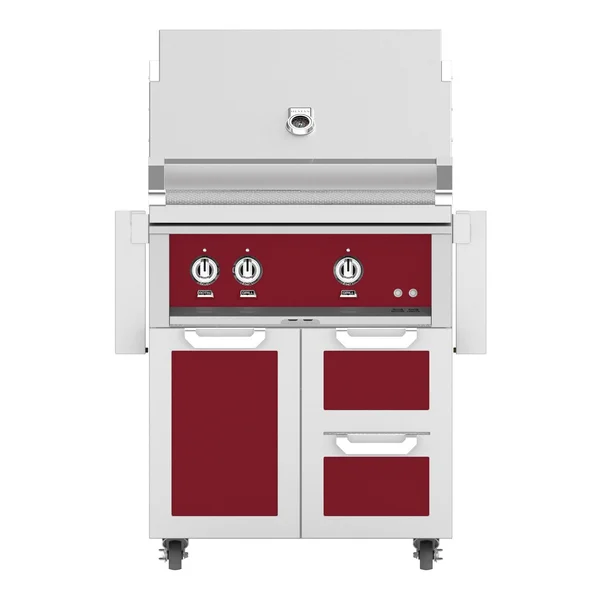 Hestan 30-Inch Natural Gas Grill W/ Sear Burner & Rotisserie On Double Drawer & Door Tower Cart - Tin Roof - GMBR30-NG-BG