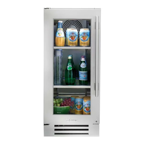 True 15 Inch 3.14 Cu. Ft. Left Hinge Glass Door Outdoor Refigerator - Stainless Steel - TUR-15-L-SG-C