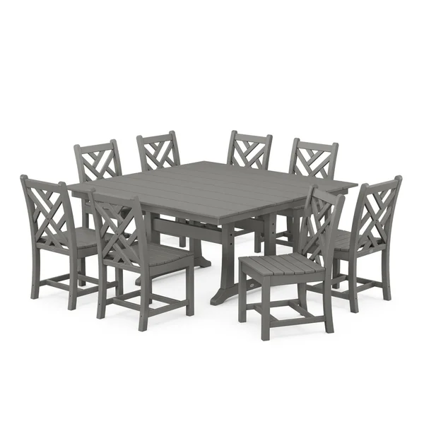 POLYWOOD Chippendale 9-Piece Farmhouse Trestle Dining Set - Slate Grey