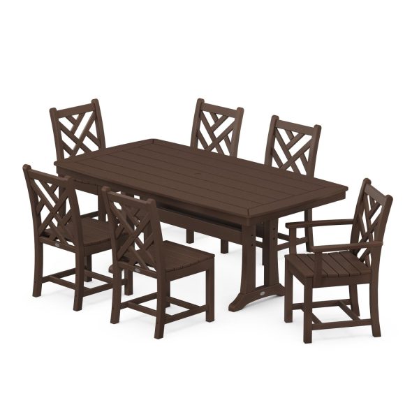 POLYWOOD Chippendale 7-Piece Nautical Trestle Dining Set - Mahogany
