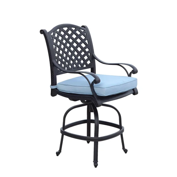 Nassau Cast Aluminum Swivel Counter Height Bar Stool in Antique Bronze/Sky Blue by Darlee