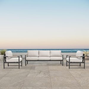 Avenue Bay 3 Pc Aluminum Sofa Club Chair Set in Slate/Cast Silver by Lakeview Outdoor Designs