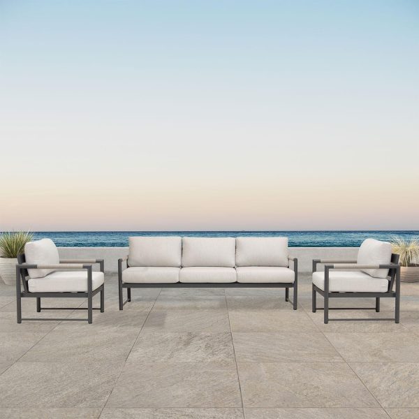 Avenue Bay 3 Pc Aluminum Sofa Club Chair Set in Slate/Cast Silver by Lakeview Outdoor Designs