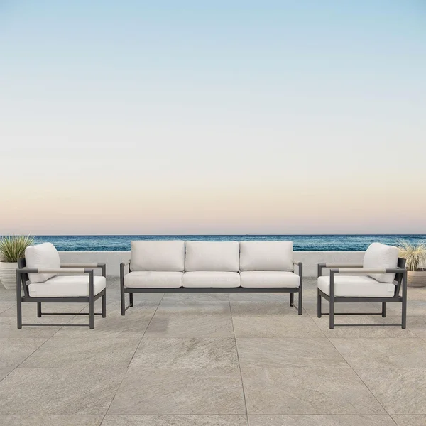 Avenue Bay 3 Pc Aluminum Sofa Club Chair Set in Slate/Cast Silver by Lakeview Outdoor Designs
