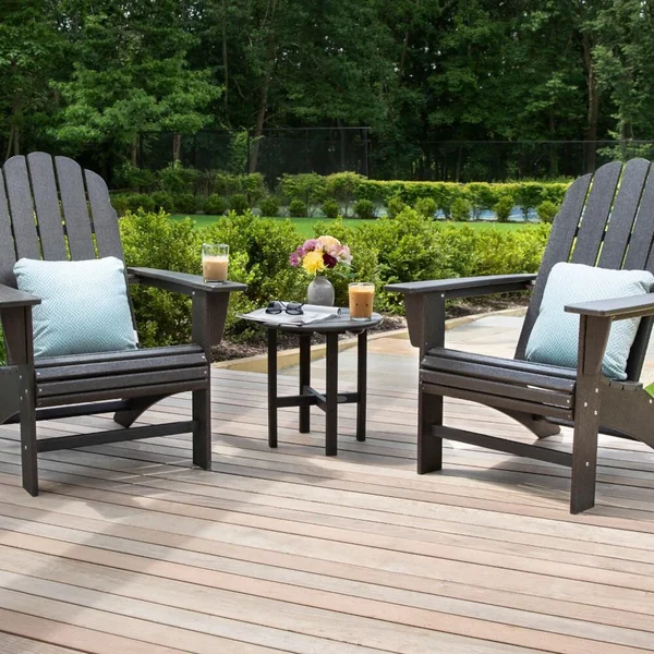 Vineyard 3 Pc Recycled Plastic Curveback Adirondack Seating Set in Black by POLYWOOD
