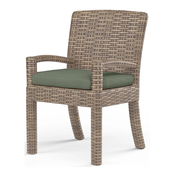 Havana Wicker Dining Arm Chair in Tobacco/Cast Sage by Sunset West