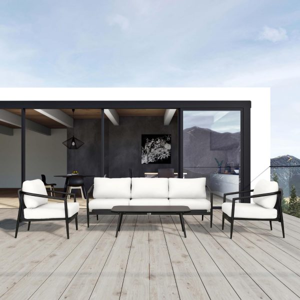 Midnight Cove 4 Pc Aluminum Seating Set w/ Sofa in Black/Canvas Natural by Lakeview Outdoor Designs